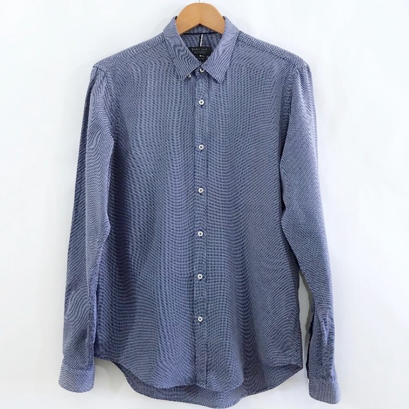 ZARA Blue/White Textured Weave Button Down Shirt - Picture 3 of 8